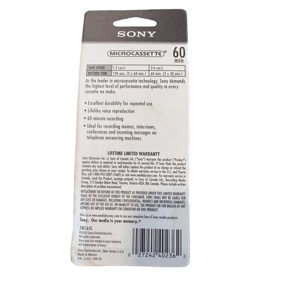 Sony MC-60 Microcassette 3 Pack 60 Minute Voice Recording Tapes New Sealed